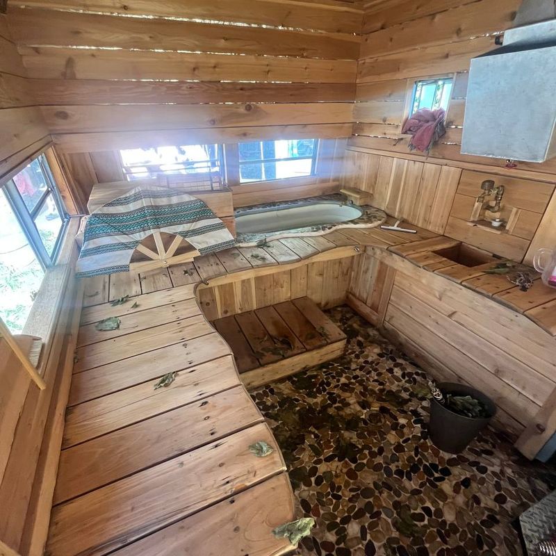 Inside, with the indoor cold plunge